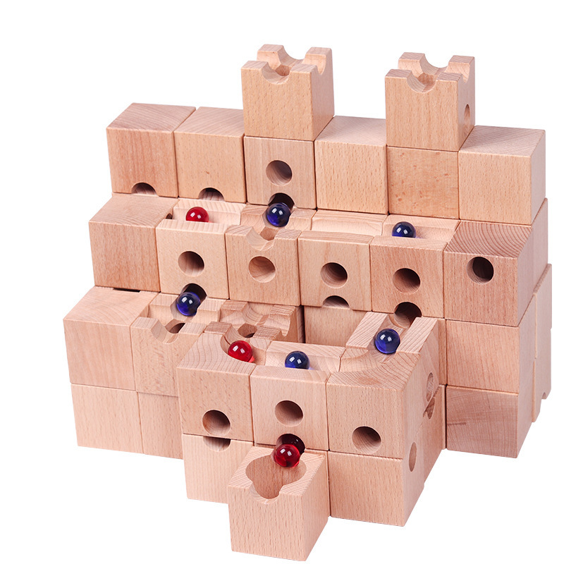 Marble Run Set - Massivholz Murmelbahn Bausatz DIY Montage-Konstruktionsmodell für