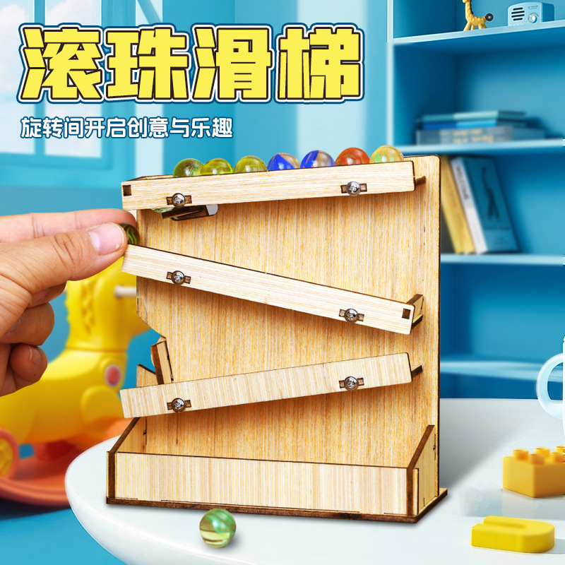 Marble Run Set - Holz-Murmelbahn DIY-Set, MINT-Lernspielzeug, Handgefertigtes Montage-Set, Wissenschaftsexperiment-Projekt